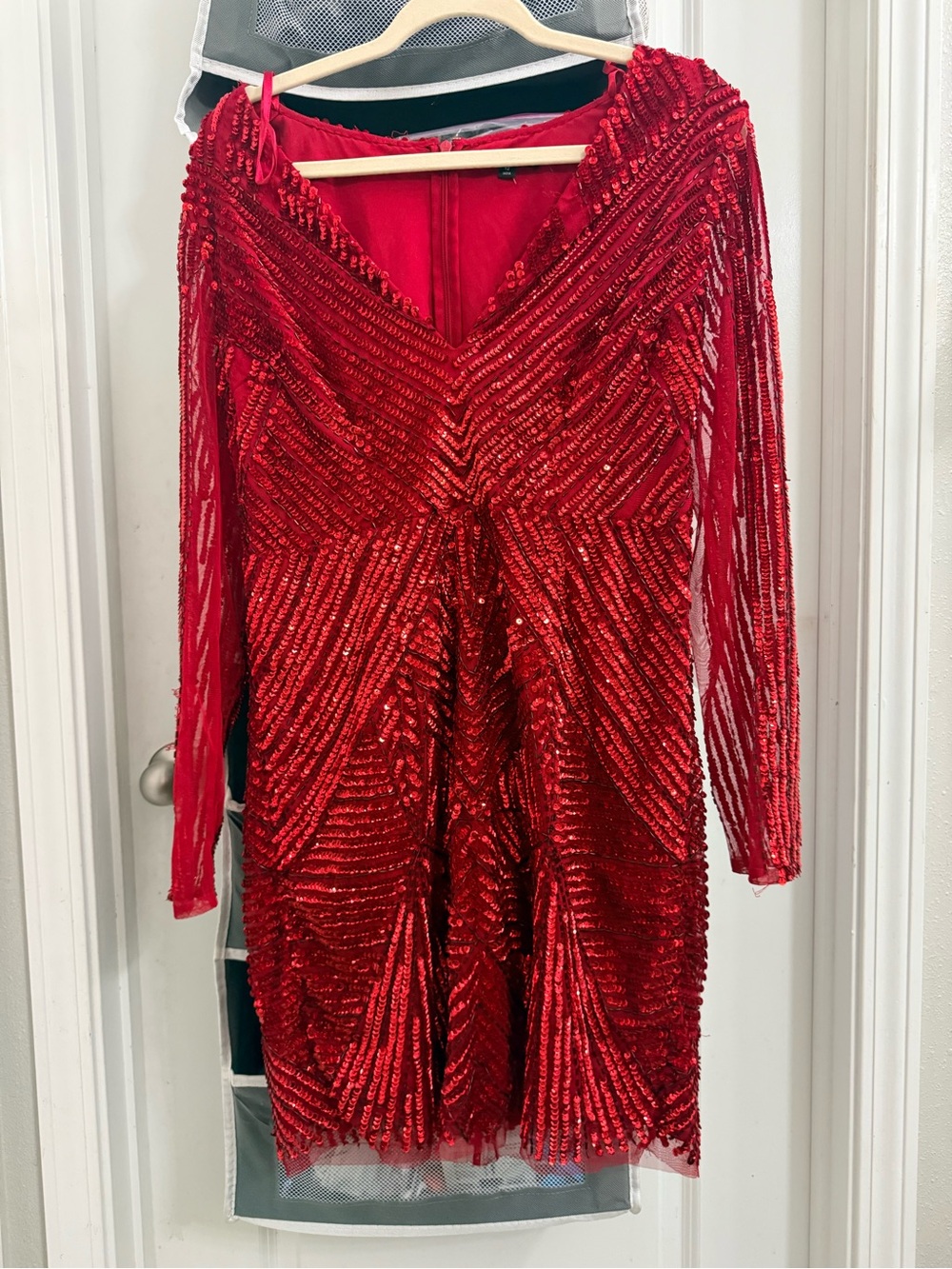 Gianni Bini Red Sequin Long Sleeve Cocktail Dress